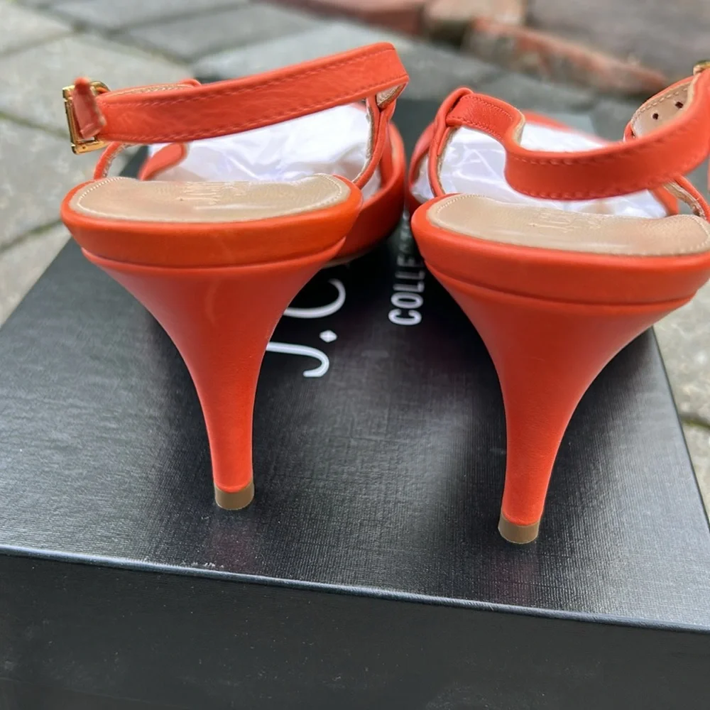 NIB J. Crew Mango Italian Leather Valentina Women's Orange Slingback Heels - Picture 8 of 9